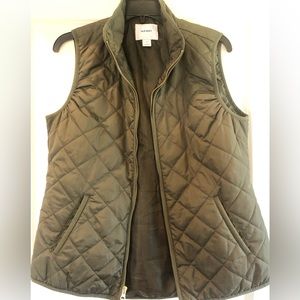 Olive Green Zip-Up Quilted Vest